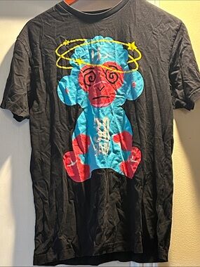 Never Broke Again Black Short-Sleeve Tee with Blue & Red Monkey Graphic